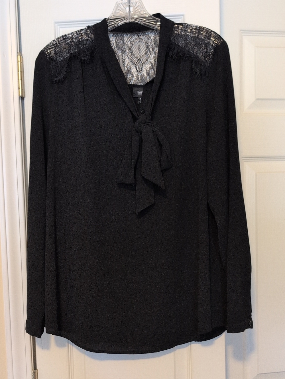 Mossimo Supply Co. Black Lace-Yoke Tie-Neck Blouse